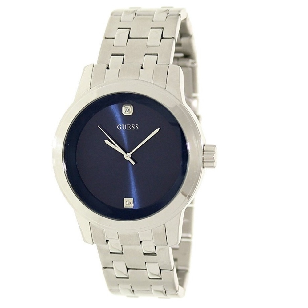 GUESS  Blue and Silver-Tone Diamond Dress Watch